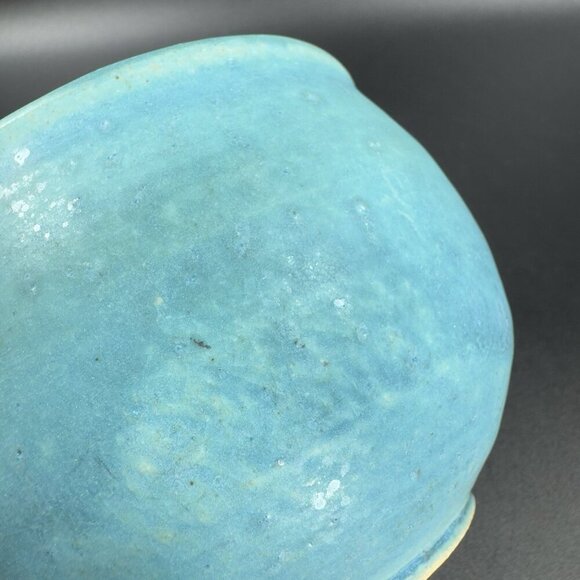 Vintage Turquoise Glaze Pottery Stoneware Dish Bowl Planter Flower Pot Signed - Picture 6 of 12